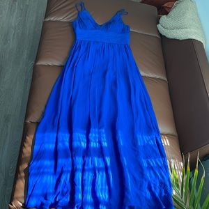 Royal blue crepe double shoulder strap gown